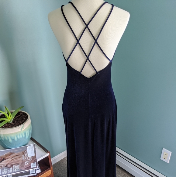 Floor Length Blue Velvet Gown - Picture 6 of 7